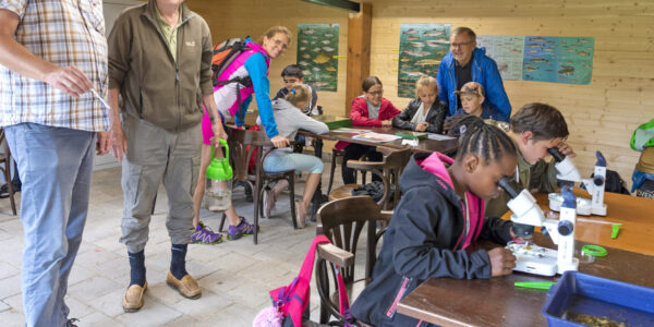 Kinder und Erwachsene am Seenlabor © Stadt Bughausen