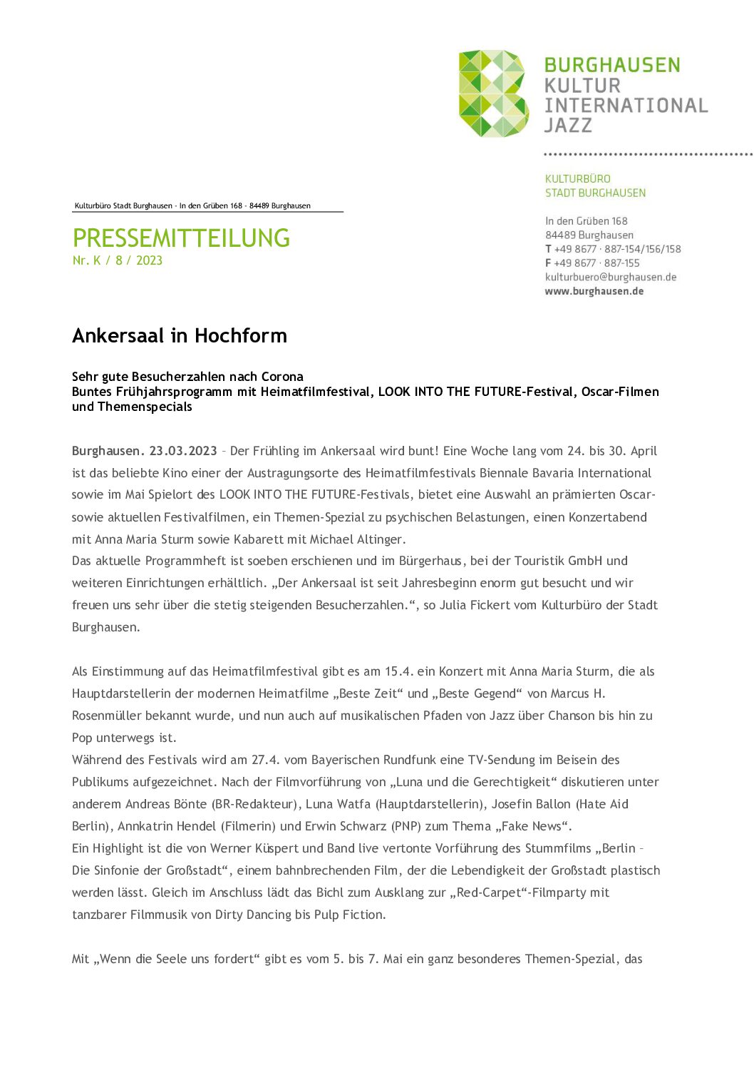 Ankersaal Programm April bis Juni