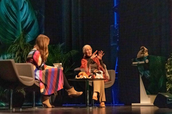 Sorgte für tosenden Beifall: Jane Goodall im Stadtsaal Burghausen mit ihrem Programm „Reason for hope“ Fotocredit: Stadt Burghausen/ebh