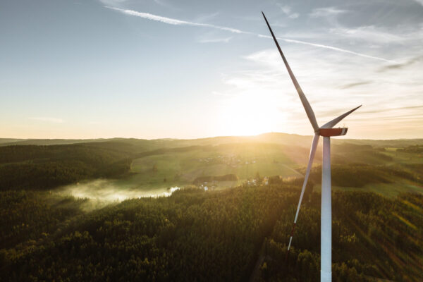 Wind Turbine in the sunset seen from an aerial view © Benedikt Altschuh/actionpixel.de