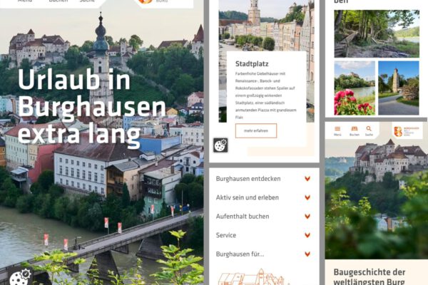 Bildunterschrift: Collage der neuen Website der Burghauser Touristik Collage: Burghauser Touristik