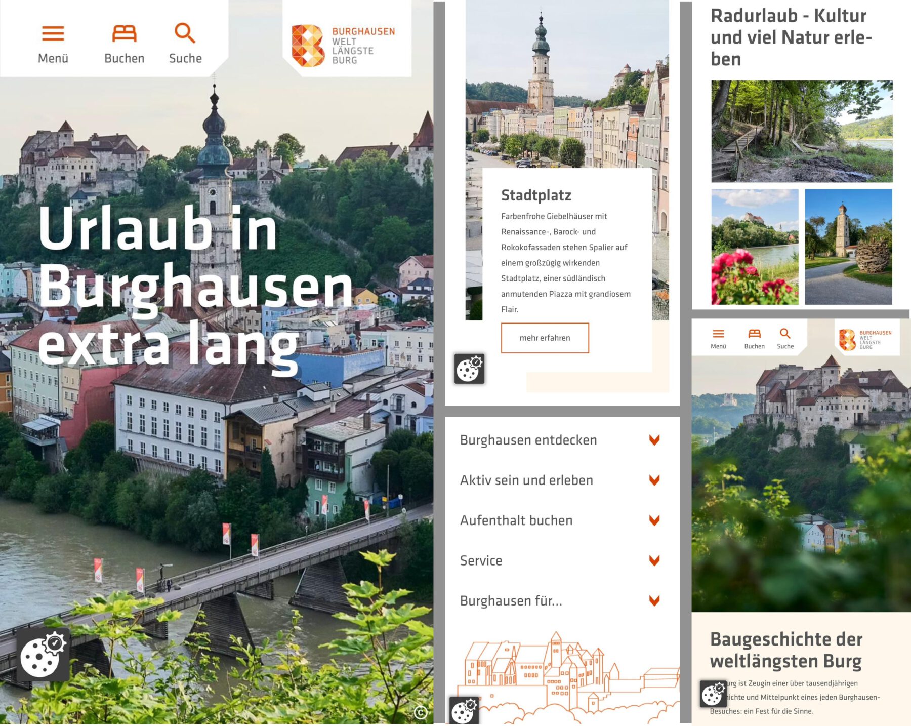 Bildunterschrift: Collage der neuen Website der Burghauser Touristik Collage: Burghauser Touristik