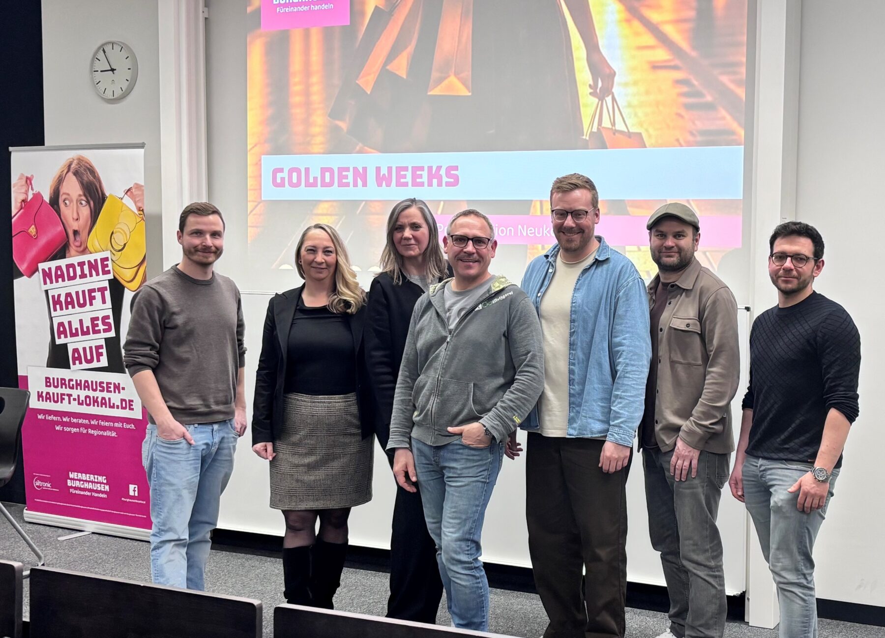 Vorstandschaft des Werbering Burghausen bei der Jahreshauptversammlung 2026: v l n r  : Schatzmeister Simon Geith, Geschäftsführerin Simone Mayer, 1  Vorsitzende Petra Forstpointner, 2  Vorsitzender Christian Baumgartner, Johannes Mayer, Michael Lichtenegger, Wenzel Breu