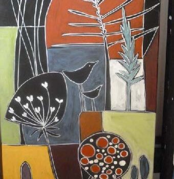 2026_09_04_Rathausgalerie_Dagmar_Sorgner_Thiel_3 Die Natur steht bei Dagmar Sorgner-Thiel im Mittelpunkt - neben Acryl und Papier verwendet die Künstlerin auch Naturmaterialien. Fotocredit: Stadt Burghausen
